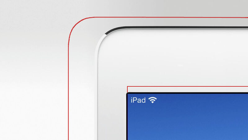 Die rote Linie zeigt die Dimension des bisherigen Rahmens. Bei gleicher Displaygröße ist das iPad Air spürbar schmaler als das Vorgängermodell. (Bild: Apple)