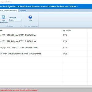 Starten von DiskDigger und Auswählen der zu scannenden Festplatte.
