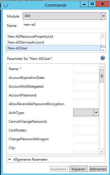 Abbildung 8: Eine neue Funktion in der PowerShell 3.0 ist das Cmdlet „Show-Command“. Dieses blendet ein neues Fenster mit allen Befehlen ein, die in der PowerShell verfügbar sind. Das Fenster hilft auch beim Erstellen von PowerShell-Befehlen und kann CMDlets mit Optionen direkt ausführen. (Bild: Joos)