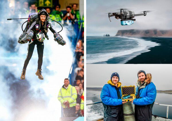 Gravity Jet Suit lässt Menschen fliegen, Seed-Harvester regeneriert Seegras, Drone-LiDAR misst Wale – Innovationen zwischen Technik und Natur. (Bild: Gravity Industries)