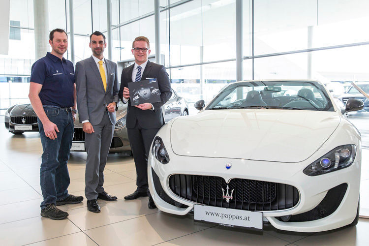 Kernteam: Serviceleiter Werner Huber und die beiden Verkaufsberater Andreas Klappacher und René Eisl (v.li.) kümmern sich ums Wohl der anspruchsvollen Maserati-Klientel. (Foto. Maserati)