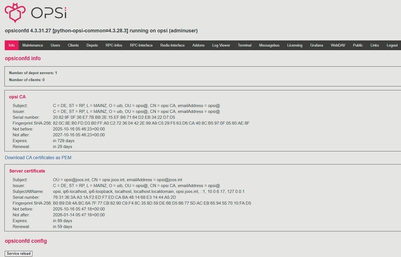 OPSI über die Weboberfläche nach der Installation über das Netzwerk verwalten. (Bild: Joos)