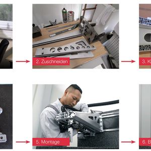 Der Herstellungsprozess des Leichtbauschlittens in sechs Schritten.