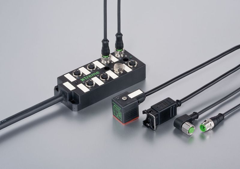 Die passiven Verteiler, Steckverbinder und Ventilstecker aus dem Xtreme-Programm trotzen den Anforderungen an Mobile Applications. Bild: Murrelektronik (Archiv: Vogel Business Media)