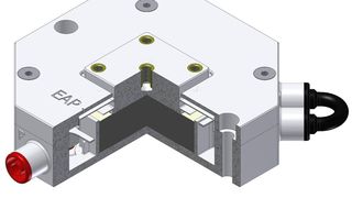 Schnittdarstellung der aktiven Isolationseinheit mit 100 DE-Schichten. (Bild: Fraunhofer LBF)