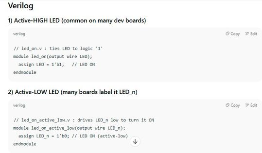 A ChatGPT response when asked to write an HDL code.(Source:  Venus Kohli)