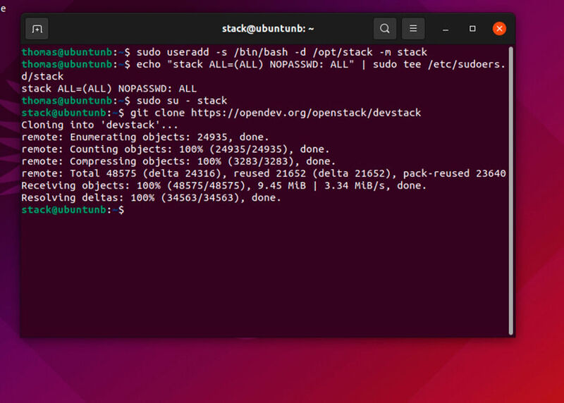 Vorbereiten von Ubuntu für die Installation von OpenStack mit DevStack und Herunterladen von DevStack. (Bild: Joos)