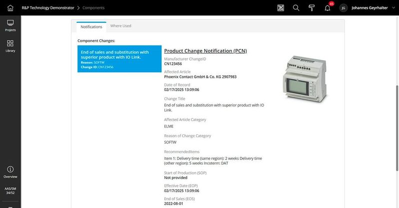 Eplan zeigt als Preview einen Demonstrator auf Basis der Verwaltungsschale, der für Anwender wie Komponentenhersteller spannend ist: Ändert ein Hersteller eine Komponente, fließt die Information direkt ins Eplan Data Portal ein. (Bild:  Eplan)