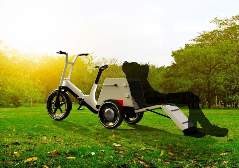 E-Dreirad: In die Cargobox lässt sich auch eine Art Liegestuhl integrieren und bei Bedarf ausklappen.  (BMW)
