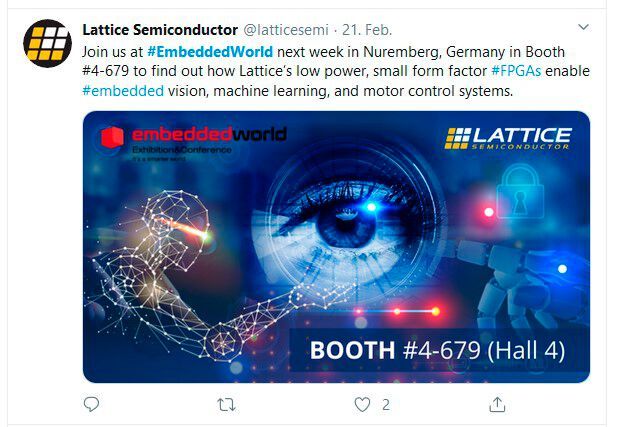 Lattice lädt am Freitag, 21.2. via Twitter auf ihren Stand ein. (Bild: Twitter)