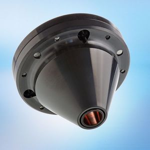 Das monolithisch aufgebaute Düsenspitzenmodul für den EHLA-Prozess führt das Pulver für das Highspeed-Laserauftragschweißen über einen definierten Spalt.(Bild:  Fraunhofer-ILT)