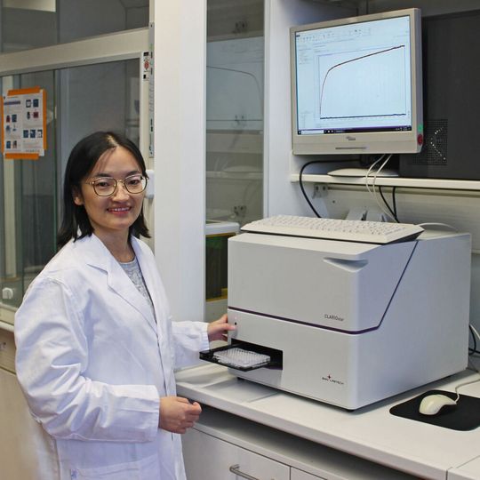 First author Chengzhang Xu during studies on the thermal stability of enzymes. First author Chengzhang Xu during studies on the thermal stability of enzymes.