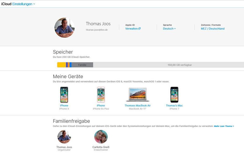 Auch über den Webbrowser kann iCloud genutzt und konfiguriert werden. (Thomas Joos / Apple)