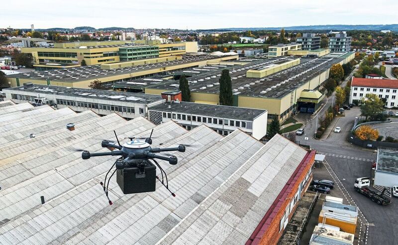 Autonome Drohnen von Third Element Aviation übernehmen künftig Eilaufträge der Intralogistik bei ZF Friedrichshafen.  (ZF Friedrichshafen AG)