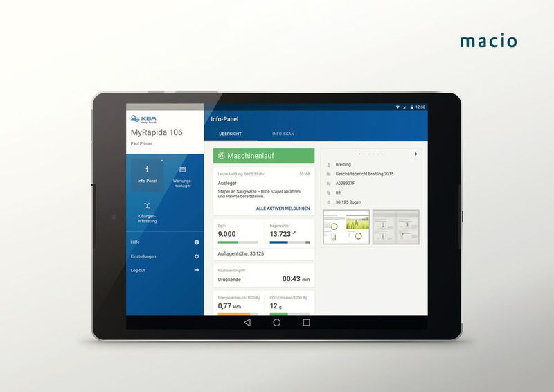 Die KBA Rapida App erweitert den Leitstand von Druckmaschinen und ermöglicht Kontrolle und Wartung über ein mobiles Endgerät. (Macio)