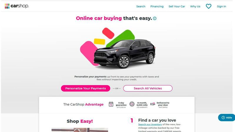 Der US-Händler Carshop setzt die neue Plattform von Cox Automotive und Penske Automotive ein.(Bild:  Screenshot www.online.carshop.com)