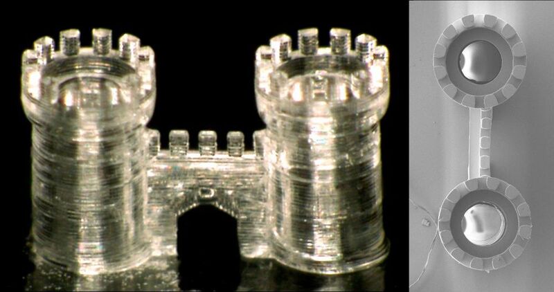 Die von den Wissenschaftlern am KIT gefertigten gläsernen Strukturen weisen Auflösungen im Bereich weniger Mikrometer auf. (KIT/NeptunLab)