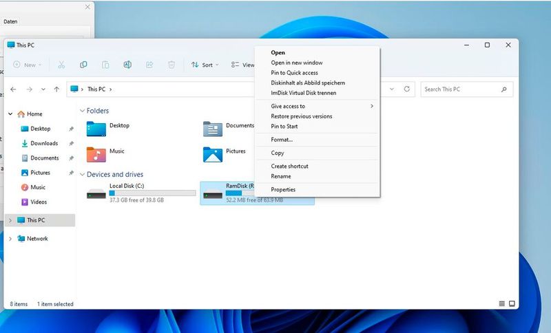 Verwalten der RAM-Disk in Windows. (Bild: Joos (Screenshot))