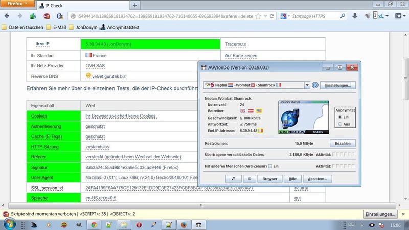 JonDos bietet einen Proxy-Client samt abgestimmter Browserkonfigurationen für Mix-Kaskaden an. (Screenshot: JonDos)