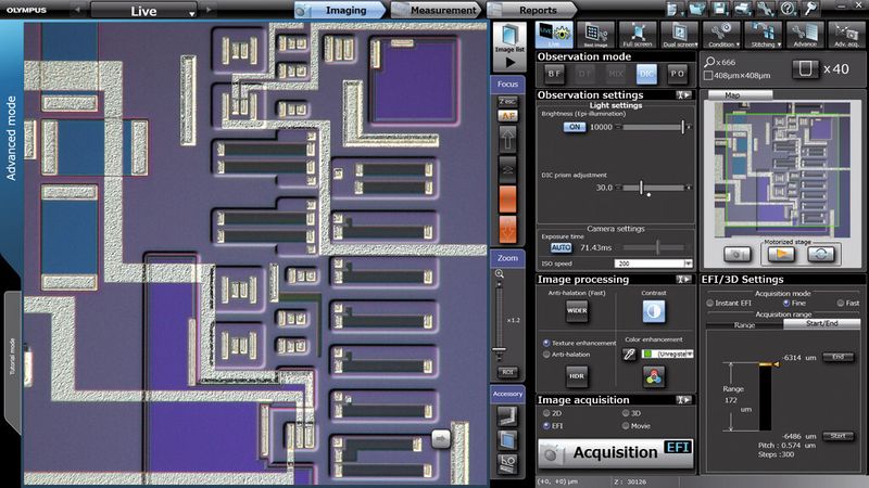 Erweiterter Modus: für den erfahrenen Anwender mit erweitertem Zugriff für alle Messfunktionen. (Bild: Olympus)