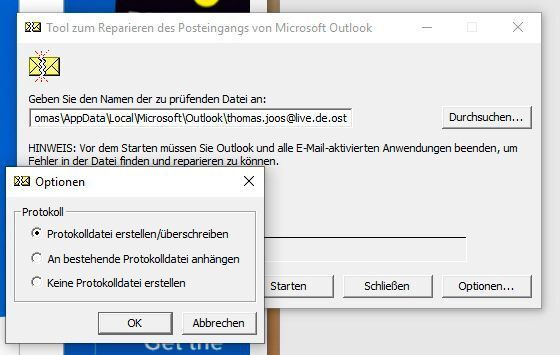 Das Scanpst.exe-Tool kann Datendateien von Outlook reparieren, auch noch in Office 2019. (Joos / Microsoft)