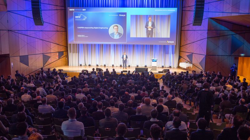 Blick ins Plenum im Kongresszentrum in Darmstadt bei der letzten nationalen Cadfem Conference im April 2024.(Bild:  Cadfem)