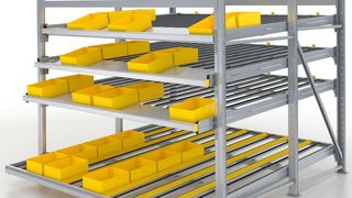 In unterschiedlichen Breiten und Tiefen verfügbar: das neue Carton-Wheel-Flow-System von Interroll. (Interroll)