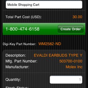 Im Shopping-Cart der iPhone-Applikation von Digi-Key können Kunden Produkte ordern