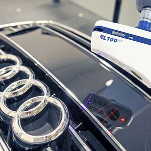 Another Ethernet CMM laser scanner from LK Metrology capturing point cloud data from an Audi front grille.(Source:  LK Metrology)