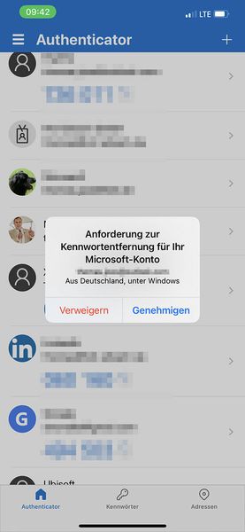 Bestätigung der Kennwortentfernung für ein Microsoft-Konto. (Joos)