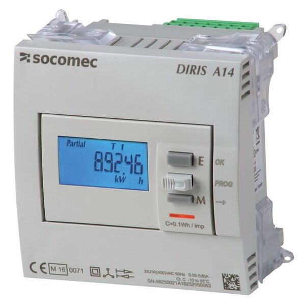 Das MID-zertifizierte Multifunktionsmessgerät Diris A14 erfasst alle elektrischen Größen in Niederspannungsnetzen. (Socomec)