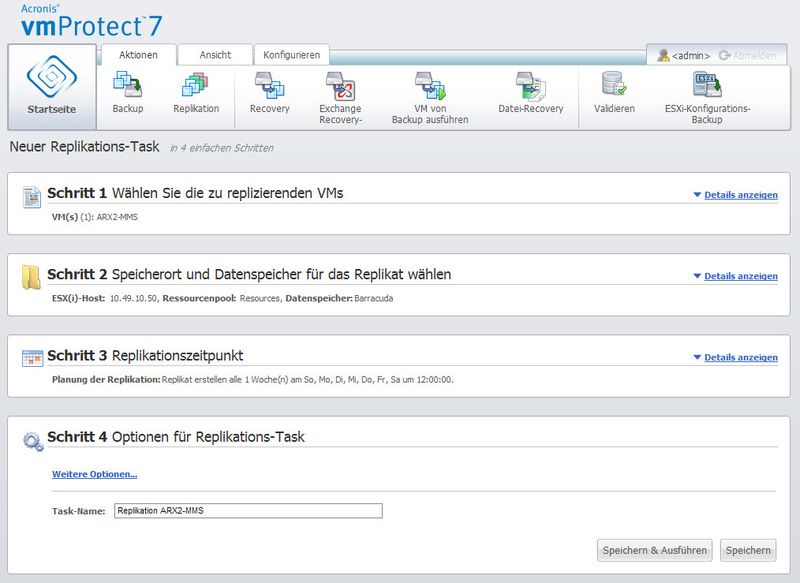 In Acronis VMprotect 7 kann der Admin einen Replikationstask in nur vier Schritten konfigurieren. (Bild: Acronis)