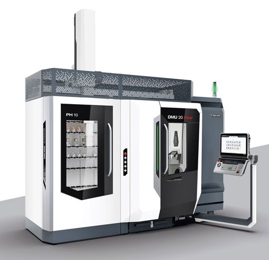 DMG Mori automation solutions such as the PH 10 increase the productivity of the company's new 5-axis machining centre, DMU 20 linear.(Source:  DMG Mori)