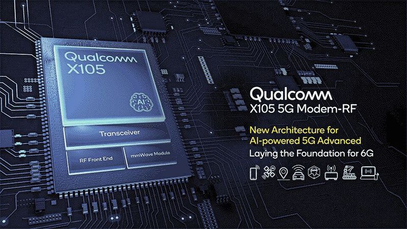 Qualcomm X105: Das neue 6-Nanometer-Modem bildet das Fundament für kommende 6G-Netzwerke und intelligentes Traffic-Management.(Bild:  Qualcomm)