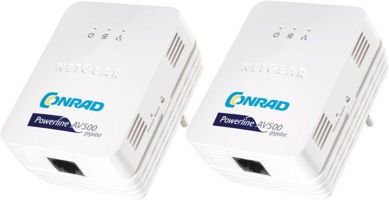 Die Conrad Powerline Adapter PL500D machen jede Steckdose im Umkreis von bis zu 500 qm zum Netzwerkanschluss. Die Datenübertragungsrate von 500 MBit/s sorgt sowohl beim Übertragen von Videostreams als auch beim Kopieren größerer Daten über Netzwerk für kurze Wartezeiten.  (Archiv: Vogel Business Media)