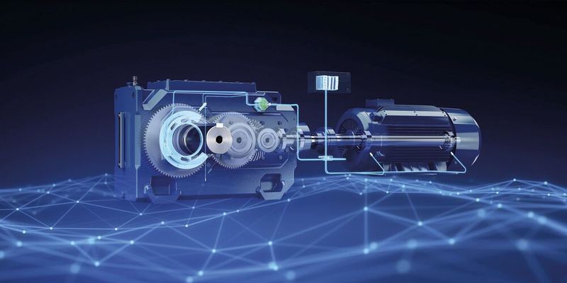 Abbildung eines kompletten Antriebsstrangs mit dem neuen Flender One-Getriebe und der AIQ-Sensortechnologie.  (Bild: Flender GmbH)