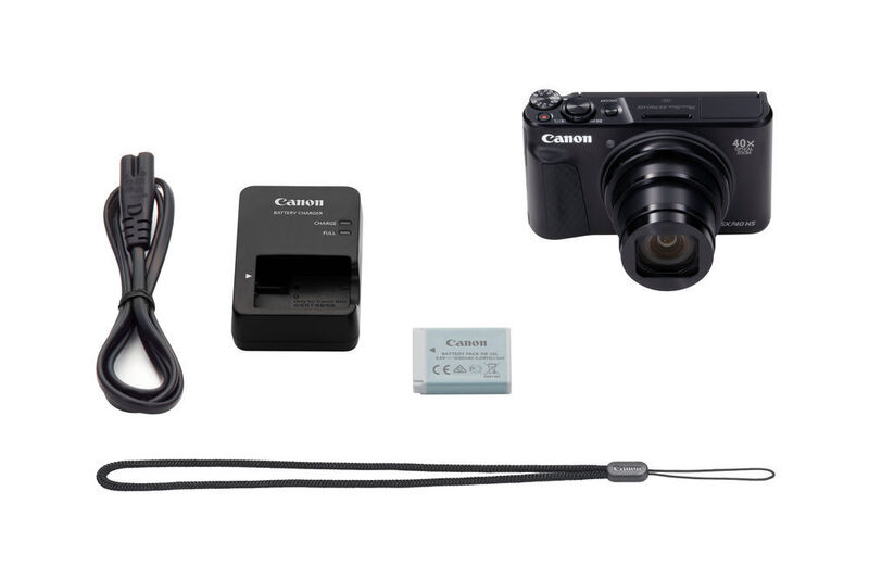 Die PowerShot SX740 HS wird mit einer Handschlaufe, dem Akku, einem Akkuladegerät, Netzkabel
sowie Anleitungen ausgeliefert. (Canon)