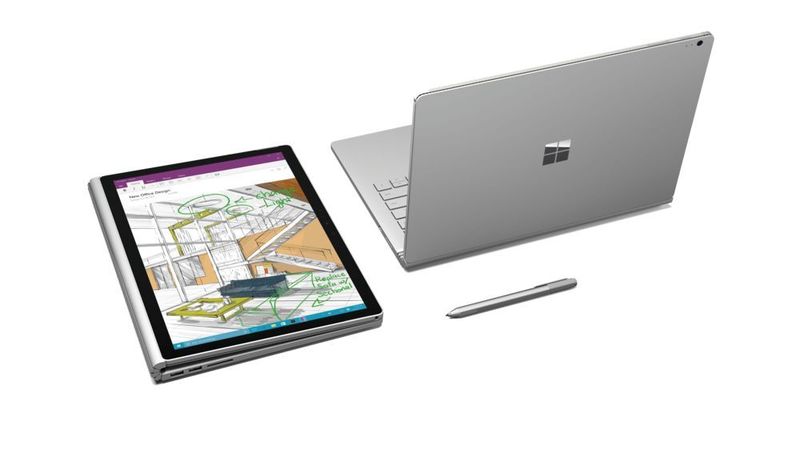 Der Tablet-Teil des Surface Book kann auch um 180 Grad gedreht mit der Basis-Einheit verbunden werden. So steht auch im Tablet-Modus die Nvidia-GPU in der Basis zur Verfügung. (Bild: Microsoft)