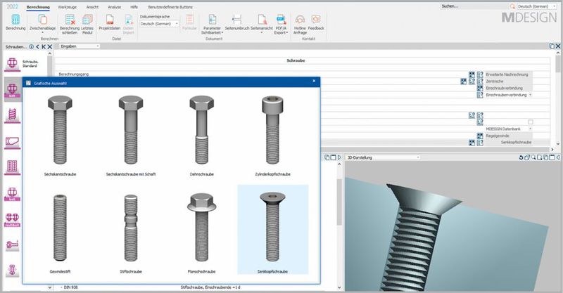 Der Berechnungsexperte Mdesign hat seine Lösung mit der Mdesign 2022 Second Edition um neue Funktionen und Datenbanken erweitert und den Umfang grafischer Assistenten erhöht. (Bild: MDESIGN)