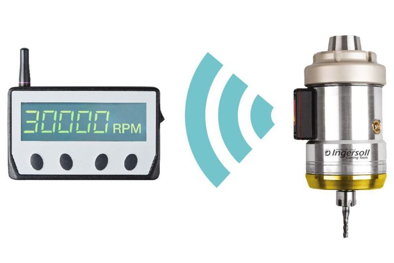 Der drahtlose Drehzahlmesser mit kontaktlosem Sensor bietet permanente Drehzahlmessung während der Bearbeitung. (Ingersoll)