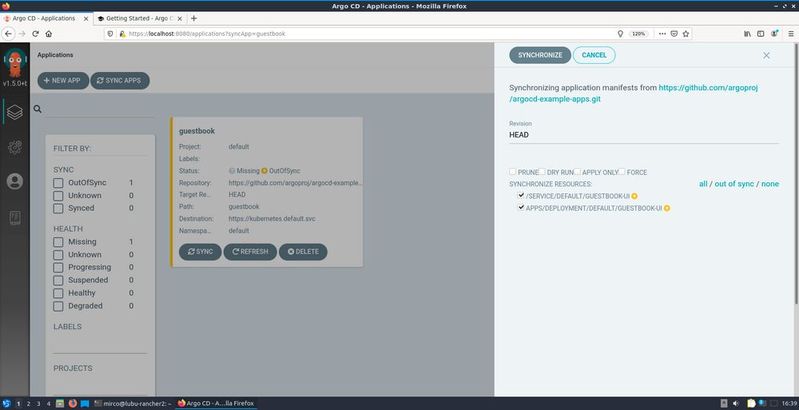Eine neu aufgesetzte App in Argo CD.