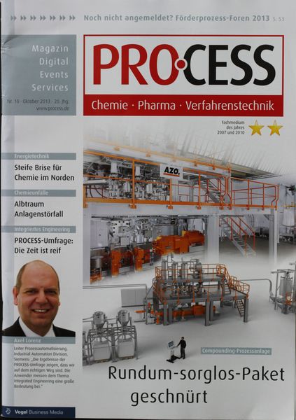 Oktober 2013   Top Themen:  - Rundum-sorglos-Paket geschnürt - Steife Brise für Chemie im Norden - Albtraum Anlagenstörfall - PROCESS-Umfrage: Die Zeit ist reif (Bild: PROCESS)