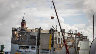 Bergeexperten untersuchen den schwer beschädigten Frachter „Fremantle Highway“ in Eemshaven. (Bild: picture alliance / ANP | Vincent Jannink)