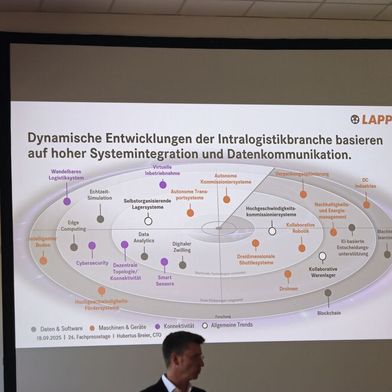 Lapp-CTO Hubertus Breier zeigte, wie sich Lapp in der Intralogistik positioniert. (Bild: Ralf Steck)