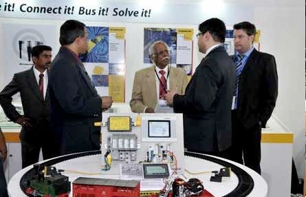 Visitors taking look at live demonstration at Turck's booth at Bengaluru event. (Picture: Hannover Milano)
