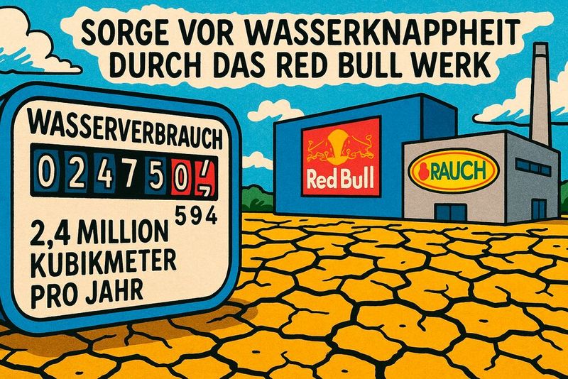 Ist das Red Bull Werk in Baruth zu durstig? Der Wasserverbrauch von 2,4 Millionen Kubikmeter pro Jahr löst Kritik aus. (Bild:  KI-generiert)