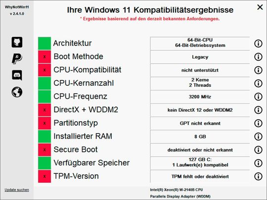 WhyNotWin11 klärt darüber auf, ob Windows 11 auf der Hardware laufen wird.(Bild:  github.com/rcmaehl)