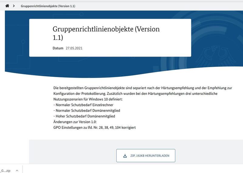 Der Download der Vorlagen der aktuellen Version erfolgt als ZIP-Datei auf der Seite des BSI. (Joos)