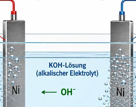 Bei der Elektrolyse von Wasser, um Wasserstoff zu gewinnen, geschehen in Wirklichkeit ganz andere Dinge, als jahrzehntelang angenommen. Das haben Forscher von der Universität Ulm jetzt herausgefunden ...(Bild:  KI-generiert)