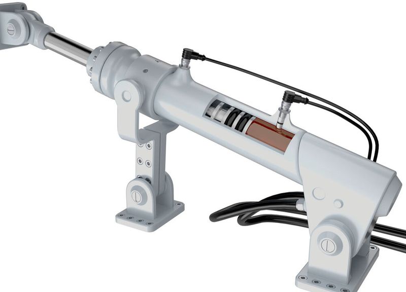 Induktive Sensoren können für hohe dynamische Druckbeanspruchungen, wie hier in einem Hydraulikzylinder, ausgelegt sein und halten Spitzendrücken bspw. bis 800 bar stand. (Bild: IPF Electronic)